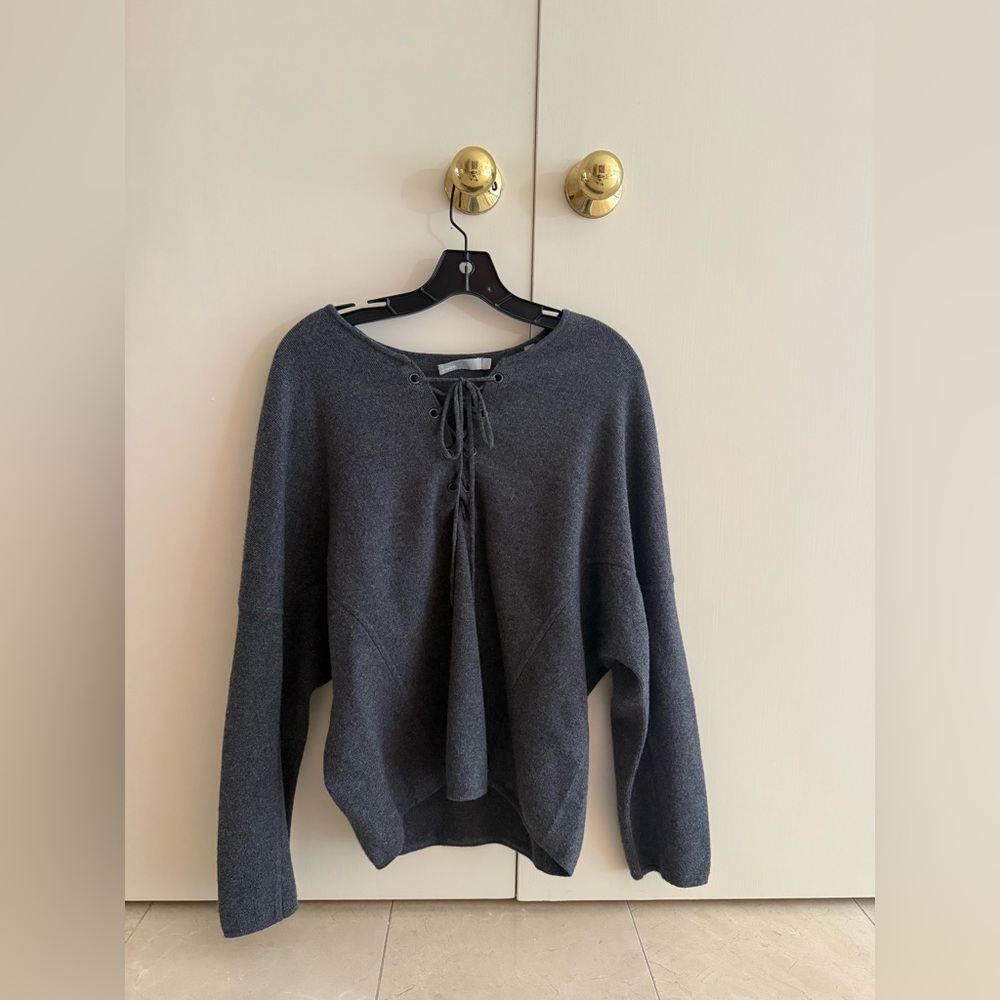 Vince Charcoal Lace-Up Women's Sweater